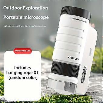 Portable Kids Microscope 60X-200X Zoom with LED Light, Handheld STEM Educational Science Toy for Outdoor Exploration, Gift for Boys Girls