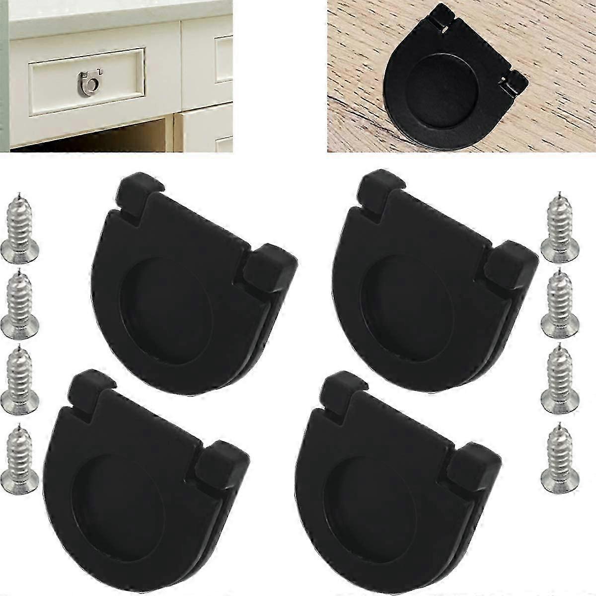 4 Pieces Invisible Handles - Kitchen Cabinet Drawer Door Handles Knobs 35mm - Pull with ScrewsBlack