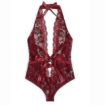 Women Sexy Lingerie Babydoll Low Back Cross Floral Lace Sleepwear Polyester