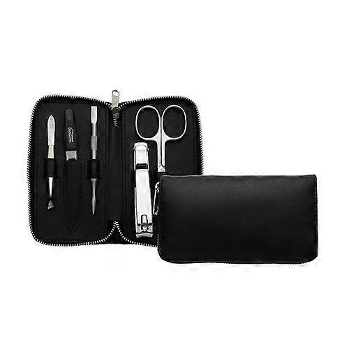 Linea Premium - Set manicure nero per uomo, 6 pezzi con cerniera