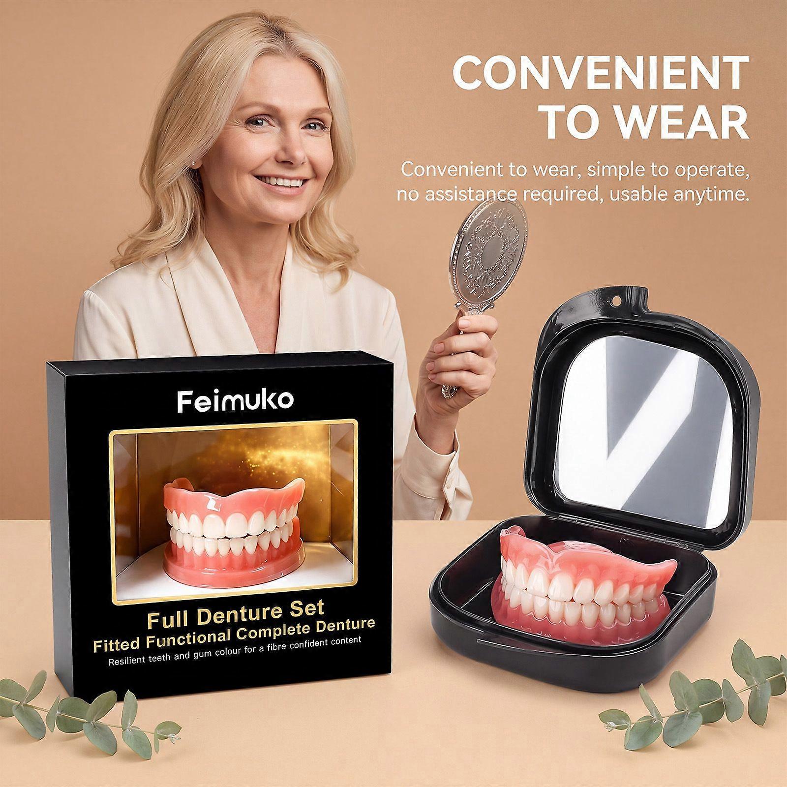 Removable Denture Set for Adults with Storage Case, 1 Pair