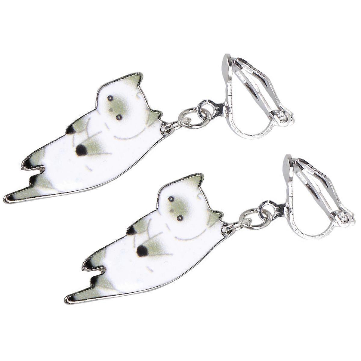1Pair Cat Pattern Earrings for Creative Without Piercing Ear Clips