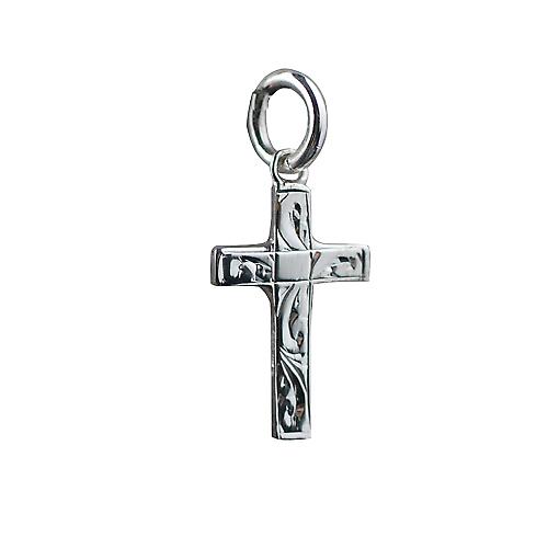 Silver 17x10mm hand engraved solid block Cross