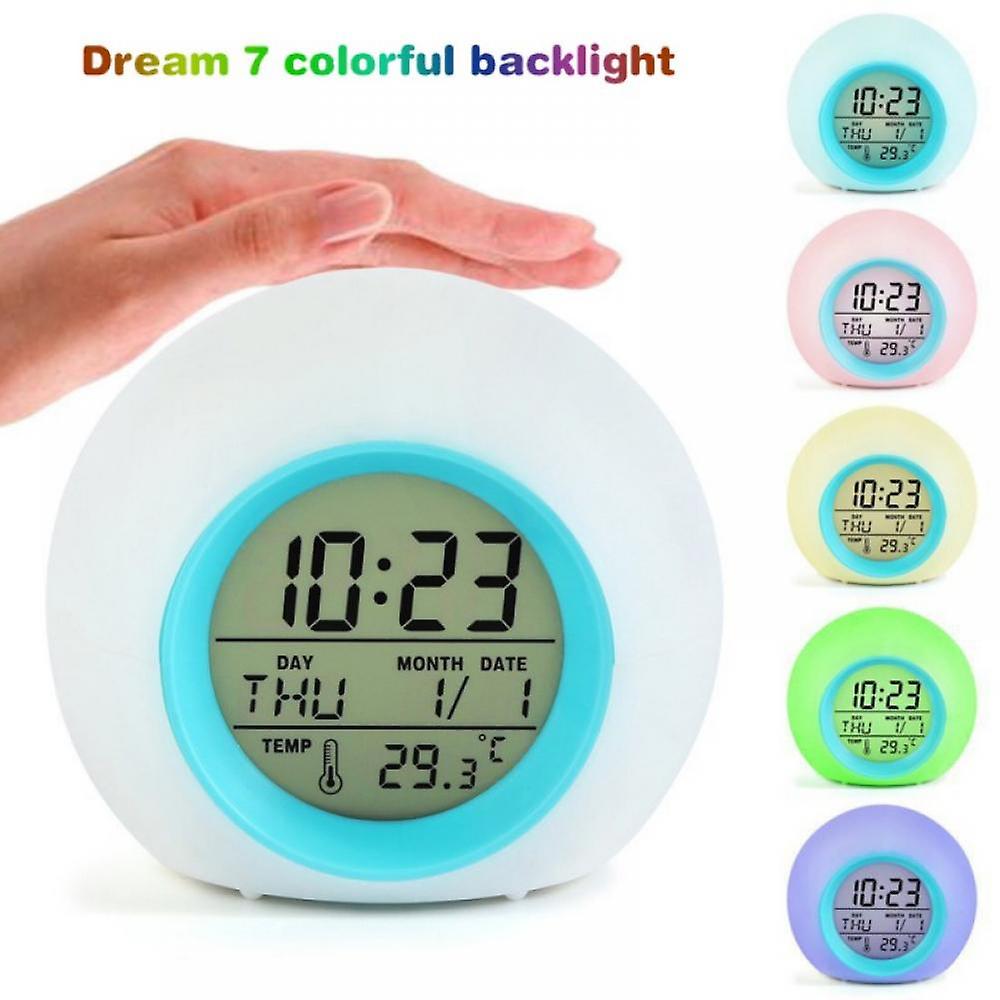 Eleanos Alarm Clock Wake Up Light with Battery Power, Indoor Temp & Calendar, 7-Color Changing Light, Snooze Function, Compatible with Kids, Working