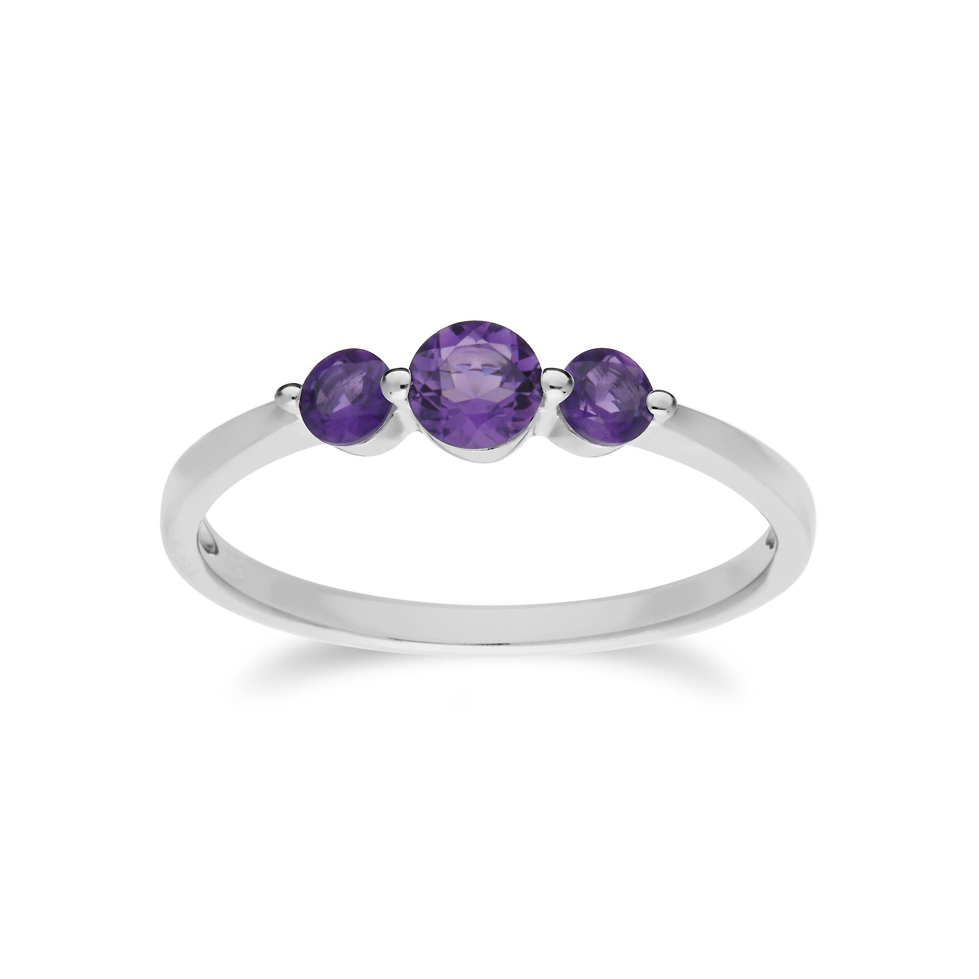 Essential Round Amethyst Three Stone Gradient Ring in 925 Sterling Silver 270R056003925