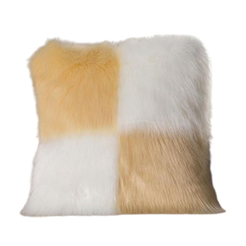Square Pillow Case Washable Hidden Zipper Soft Texture Splicing Design Plush Pillow Cushion Cover fo