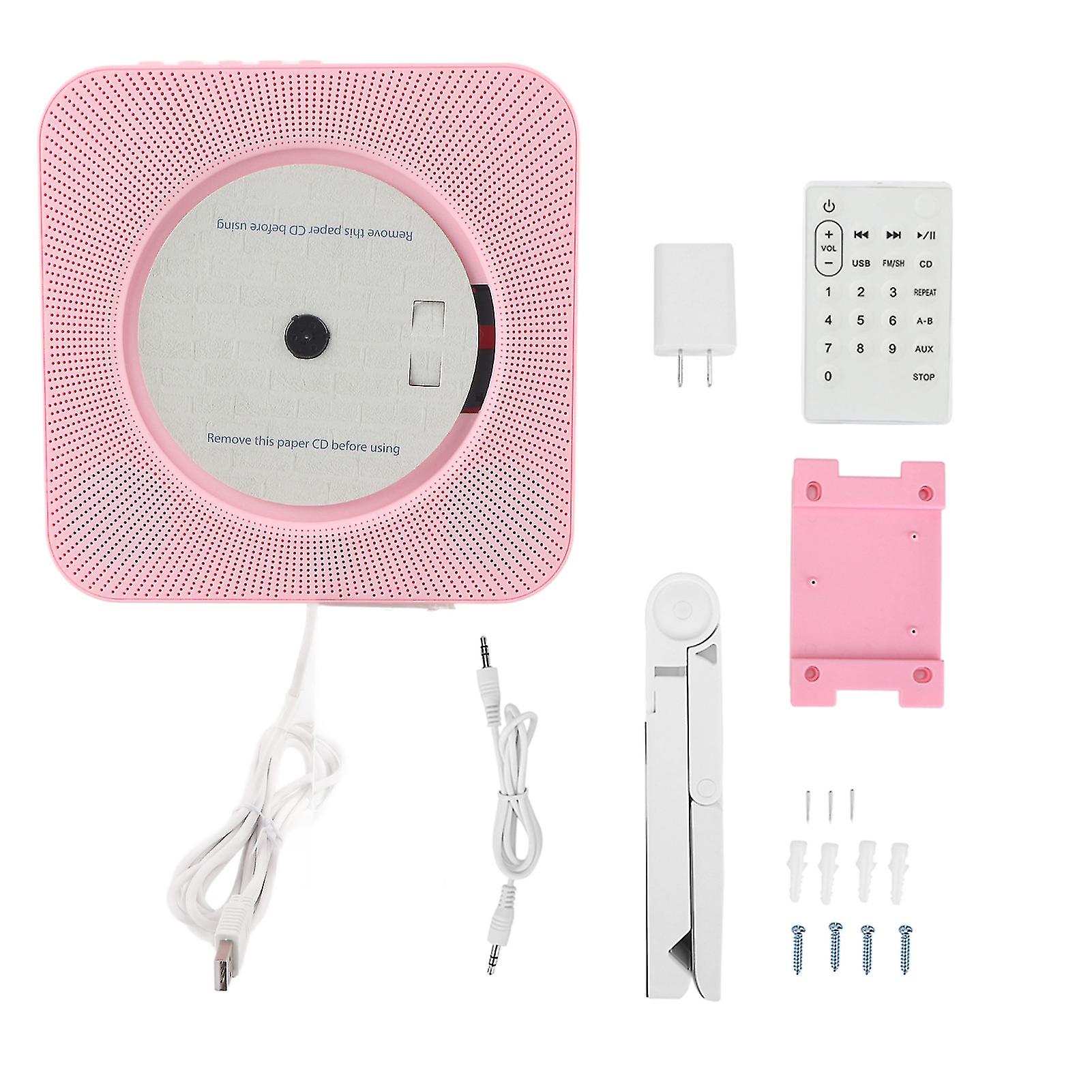 Portable Wall Mounted Bluetooth CD MP3 Player with Remote Control FM Radio Pink Multi-Function