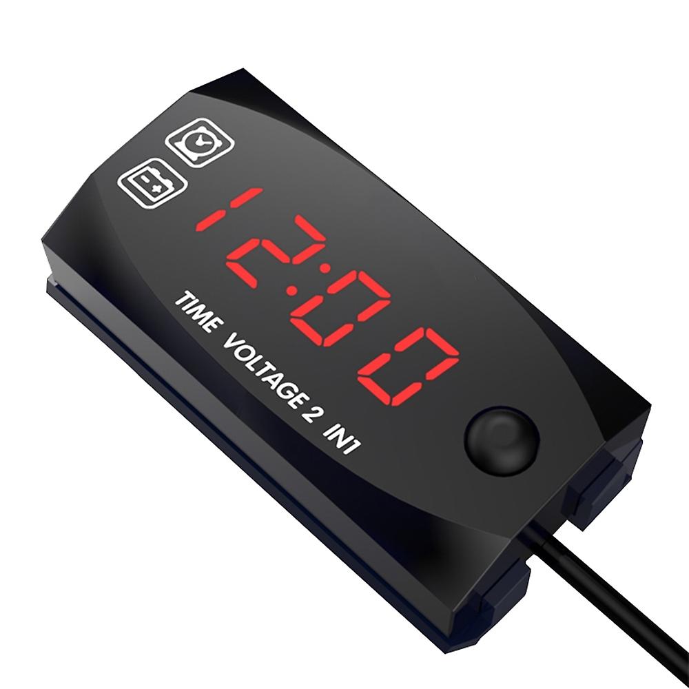 Motorycycle DC 6V-30V 2 In 1 Digital Time Clock Voltage voltmeter IP67 Waterproof Tester Battery Mon