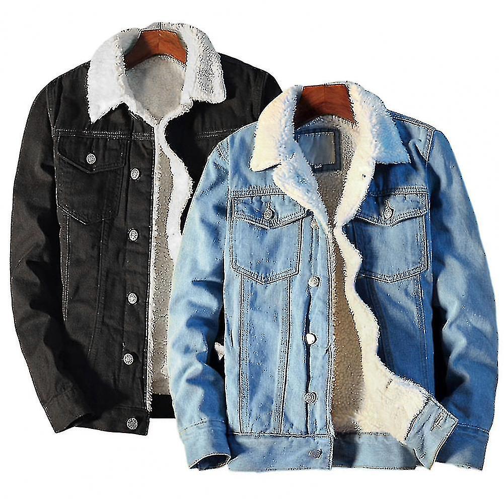 Herr Vinter Höstjacka Denim Fleece Innerjacka Tjockare Vinterjeansjacka Herr Nedfällbar Sammetsjacka Herrpälsparkas