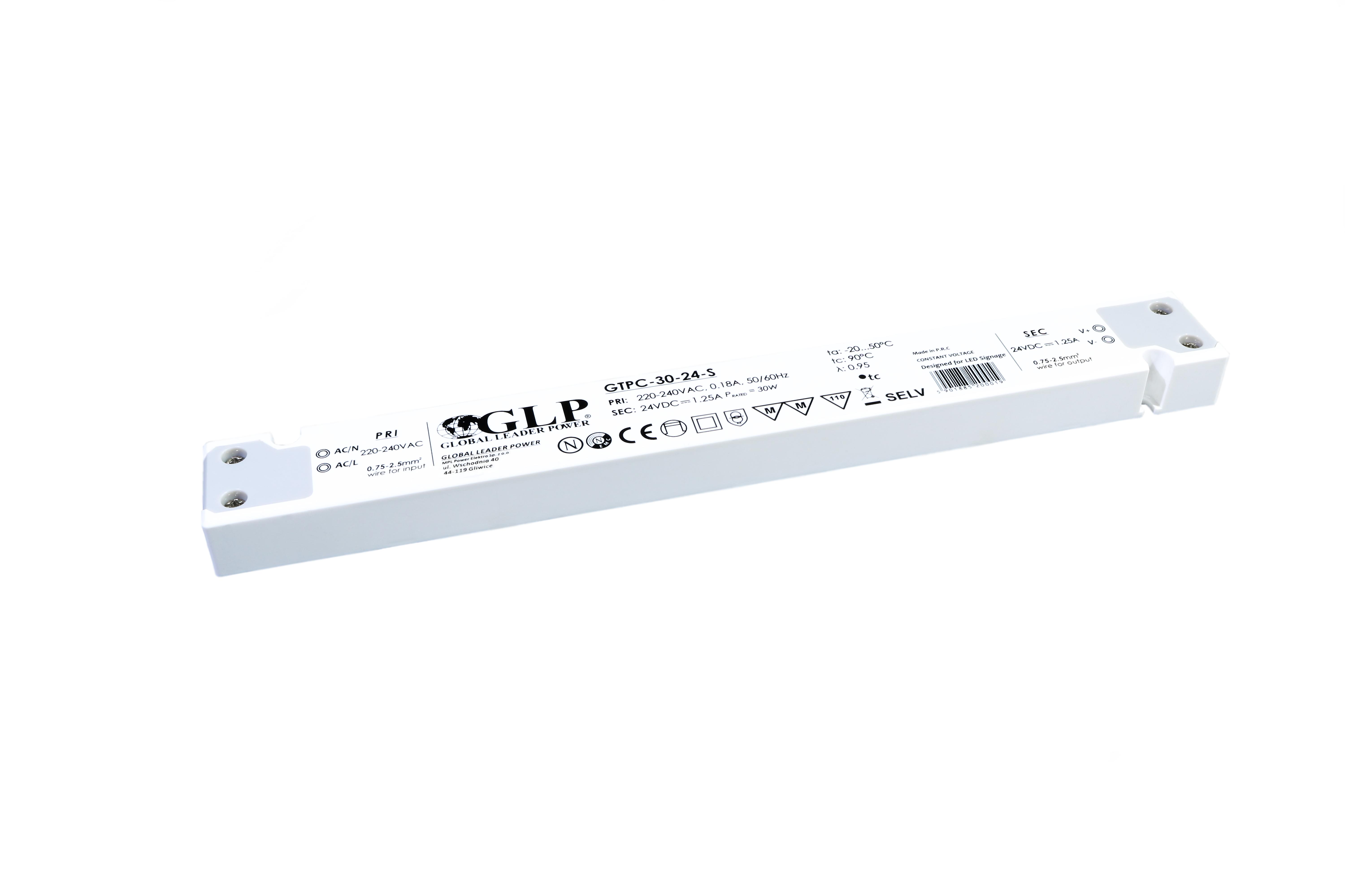 Global Leader Power GTPC-30-24-S Constante Spanning LED Voeding - 24 Volt - 1,25 Ampère - 30 Watt