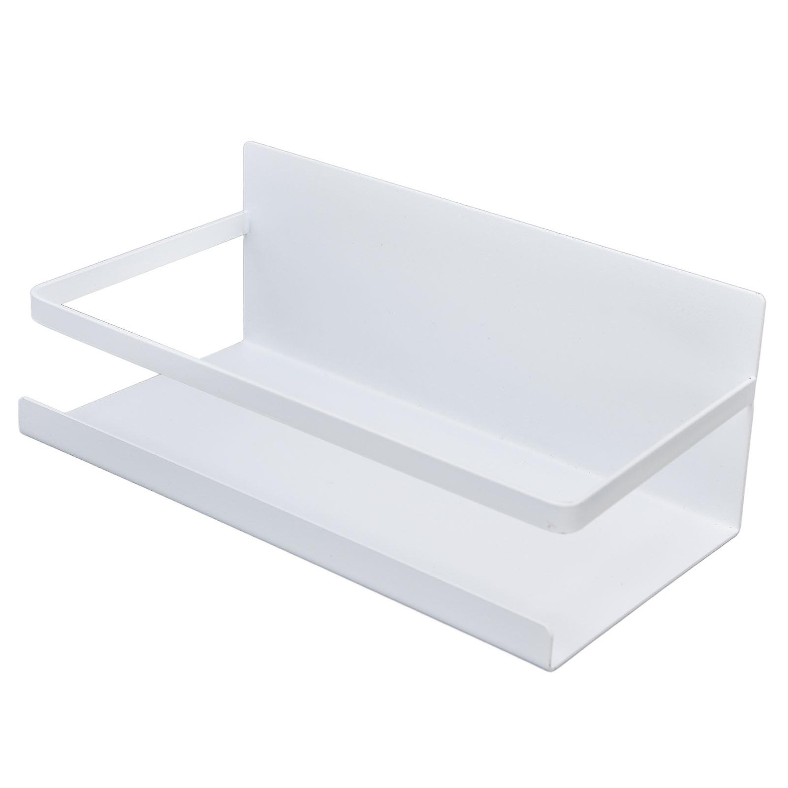 White Magnetic Single-Tier Kitchen Rack for Spice and Bottle Organization