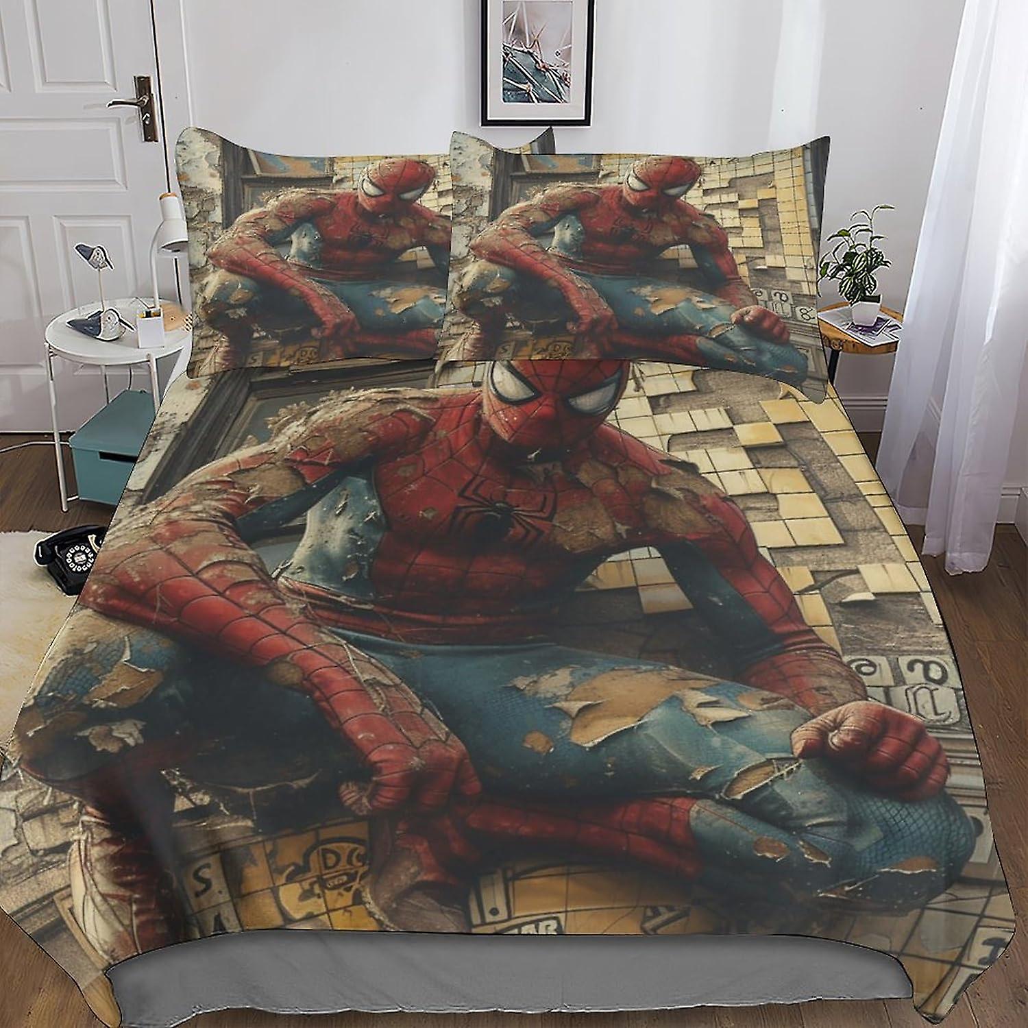 DSJackson Spider-Man 3D Printed Duvet Cover 3PCs Movies Film Quilt Cover Bedding Set with Microfiber with Hidden Zipper Closure with Pillowcases Kids 
