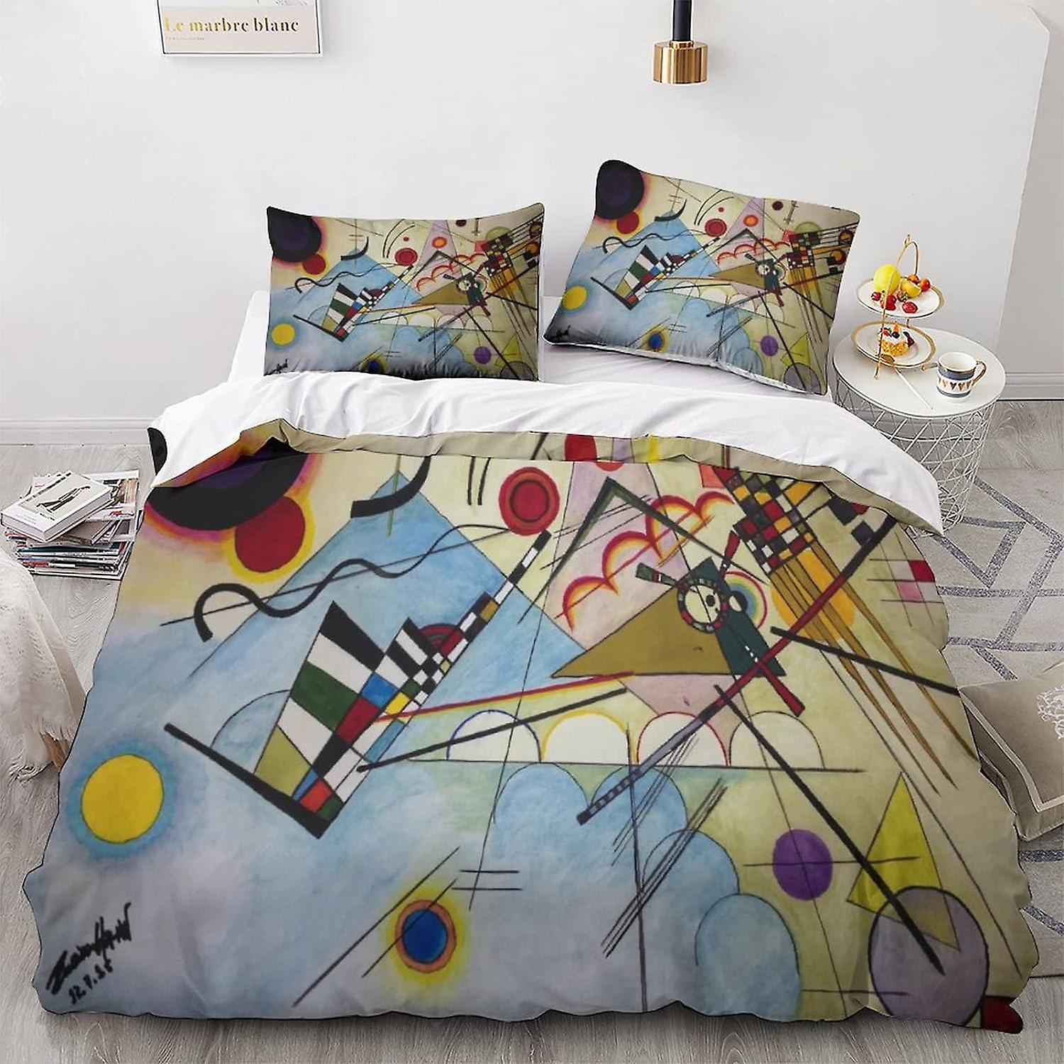 ALXFFBN Kandinsky Paintings 3D Duvet Cover 3-Pience Set Print Bedding Quilt Set with Hidden Zipper Pillowcases Soft Microfiber Easy Care Quilt Cover f