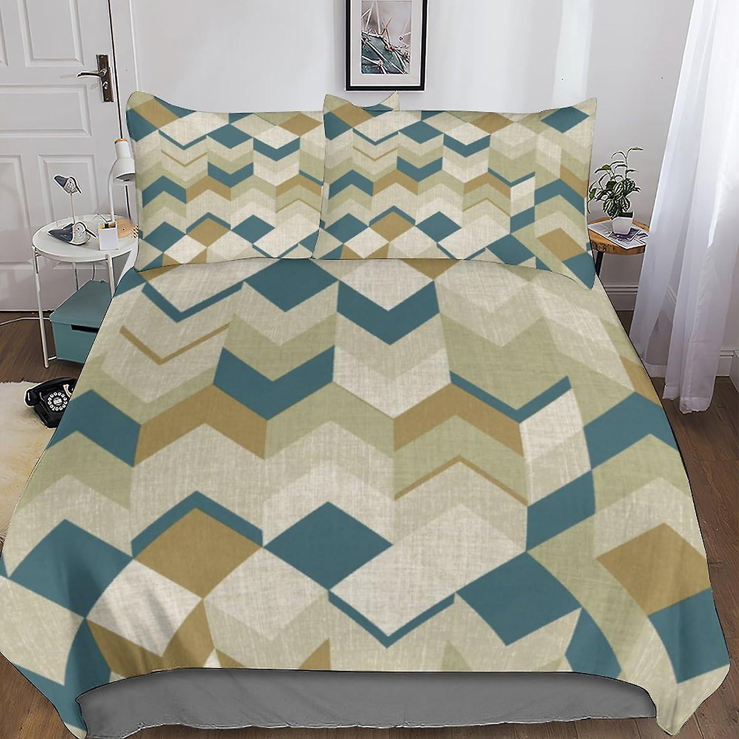 HOUKIG幾何学模様プリント羽毛布団カバーセットシンプルな現代の子供ティーンエイジボーイズ寝具セット、部屋の装飾3ピース寝具セット2ピローカ付き