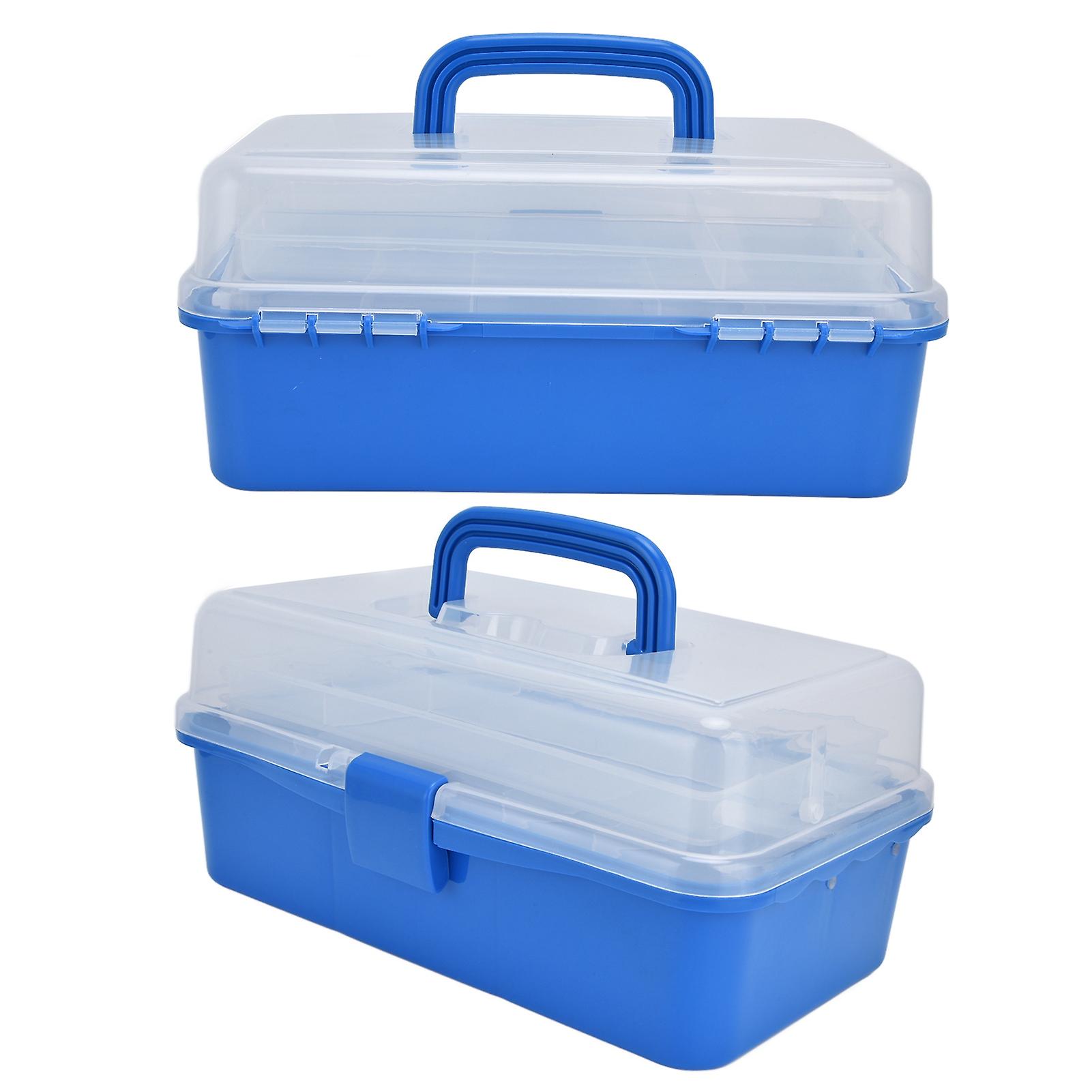 Plastic Storage Box Portable 3 Layer Folding Handheld Tool Organizer with Transparent Cover