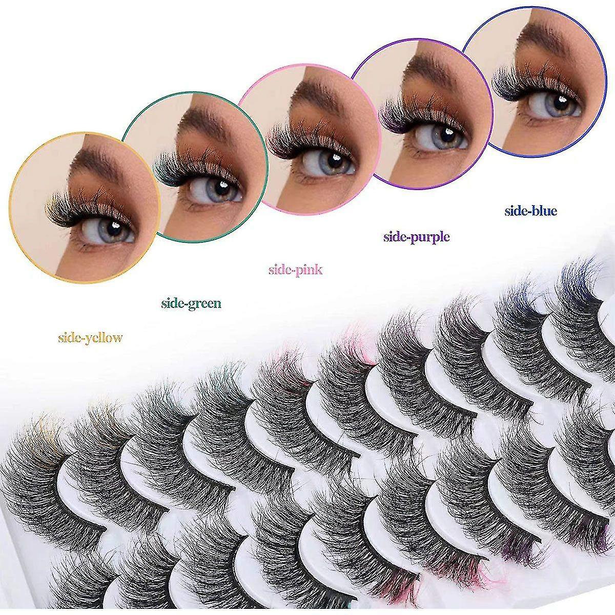 Color Eyelashes Color Eyelash Strips 5 Colors Full D Curly Fluffy Mink Eyelashes 5D False Eyelashes
