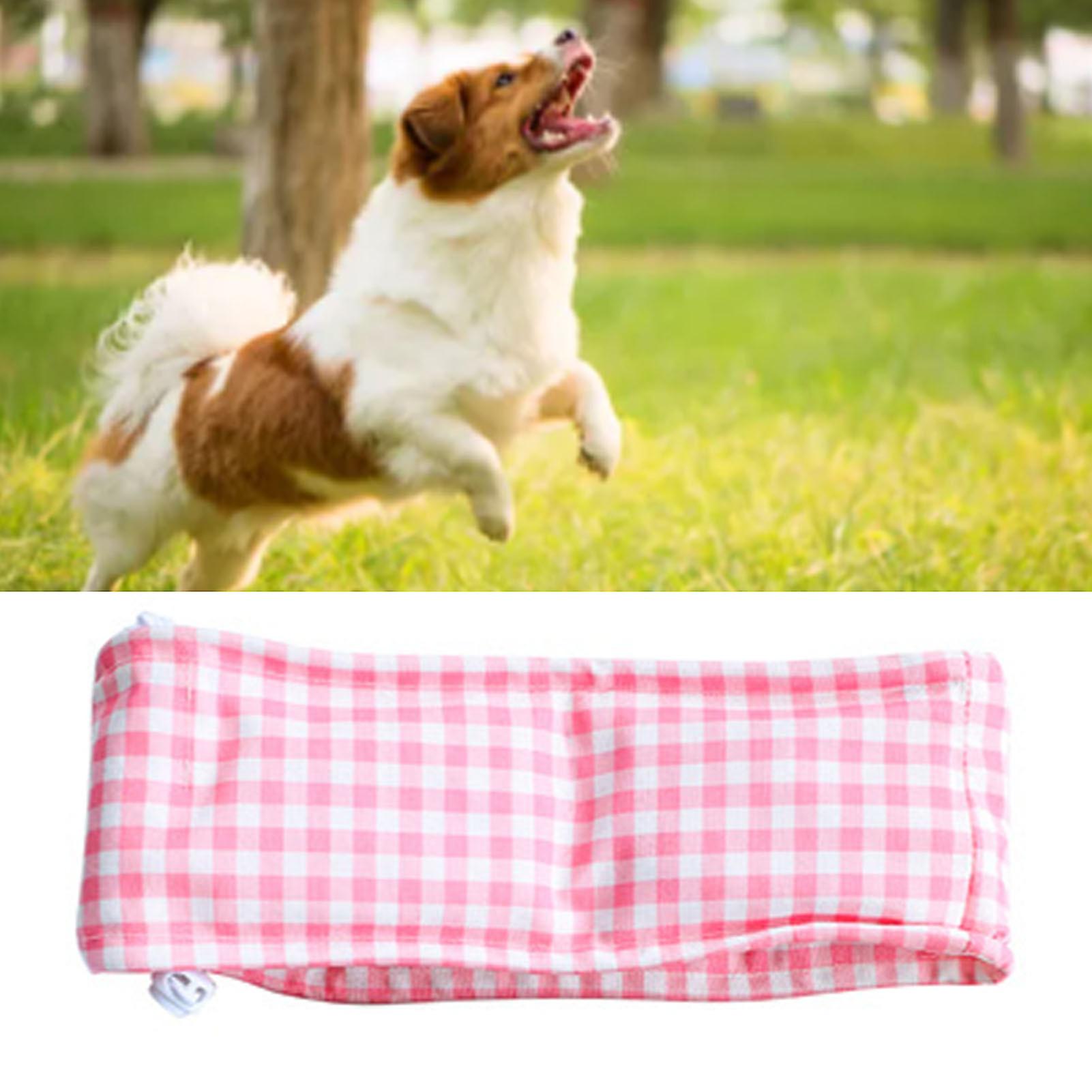 Dog Cooling Collar Double Ended Drawstring Reduce Temperature Adjustable Dog Cooling Collar for Walks Sports Pink Grid L(60‑75cm)