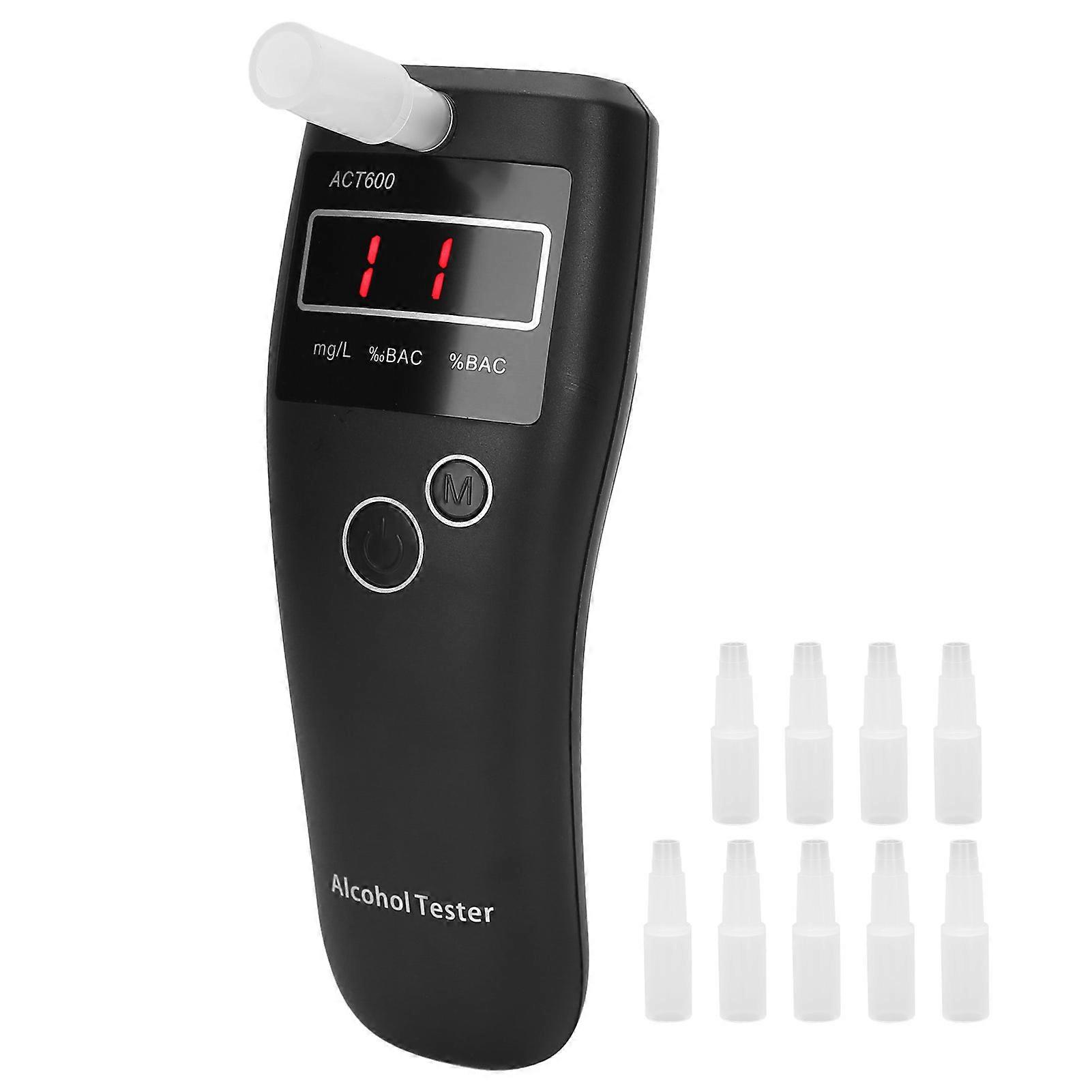 Mini Breathalyzer Wine Tester Drunk Driving Analyzer LCD with 10pcs Exhale Mouth Black E2U011