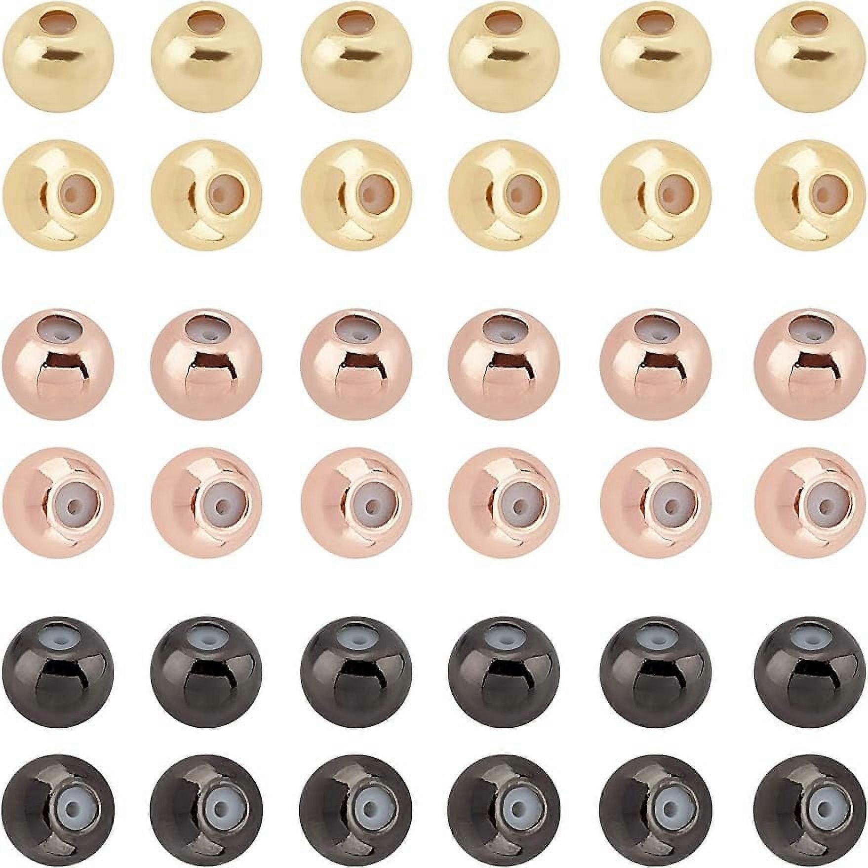 Brass Beads with Rubber Inside Slider Beads Stopper Beads Round Mixed Color 4x3mm Hole: 0.1mm 3 colors 20pcs/color 60pcs/box
