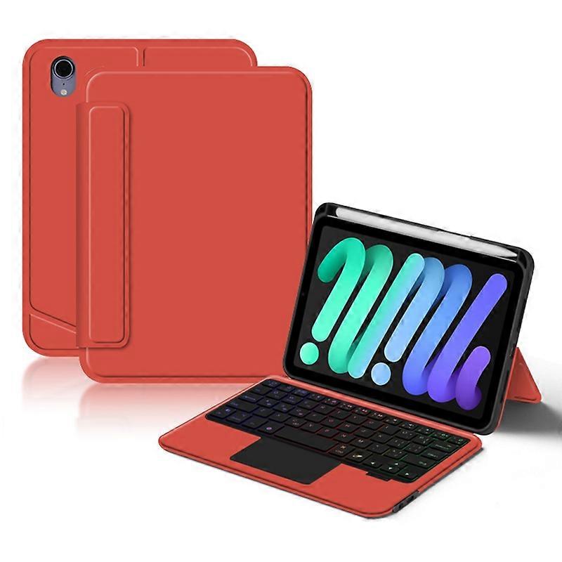 For iPad mini (2021) Shockproof Tablet Case + Detachable Wireless Keyboard with Backlit - Red