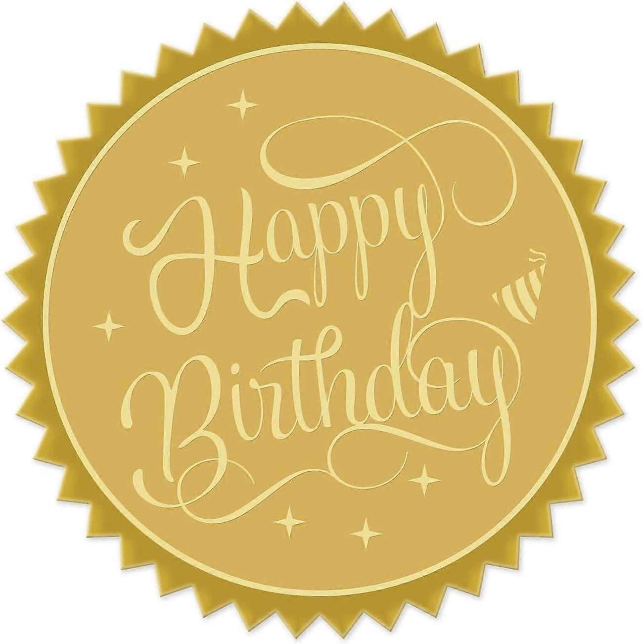 Gold Foil Certificate Seals Happy Birthday 2" Round Self Adhesive Embossed Stickers 100pcs for Invitations Certification Graduation Notary Seals Corpo