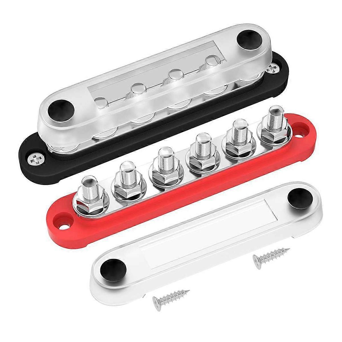 12V Bus Bar 6x5/16Inch (M8) Terminal Studs 12 Volt Power Distribution Block with Cover Battery Bus