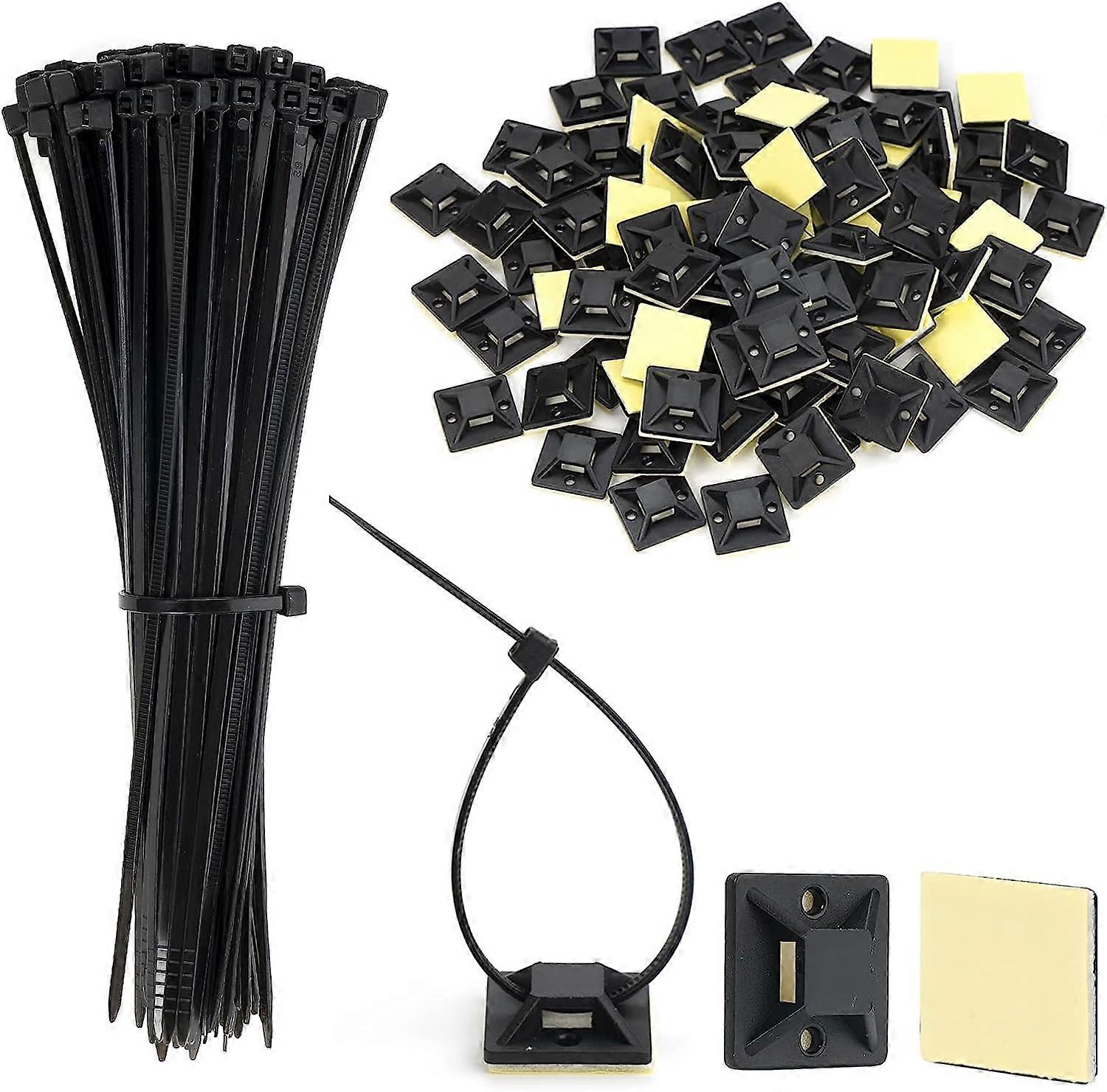 Supports de Base de Serre-Cables Supports de Base avec Attache-Cable zip tie adhsifs Noir Auto-Adhsifs Supports de Base de Serre-Cables 200 stuks