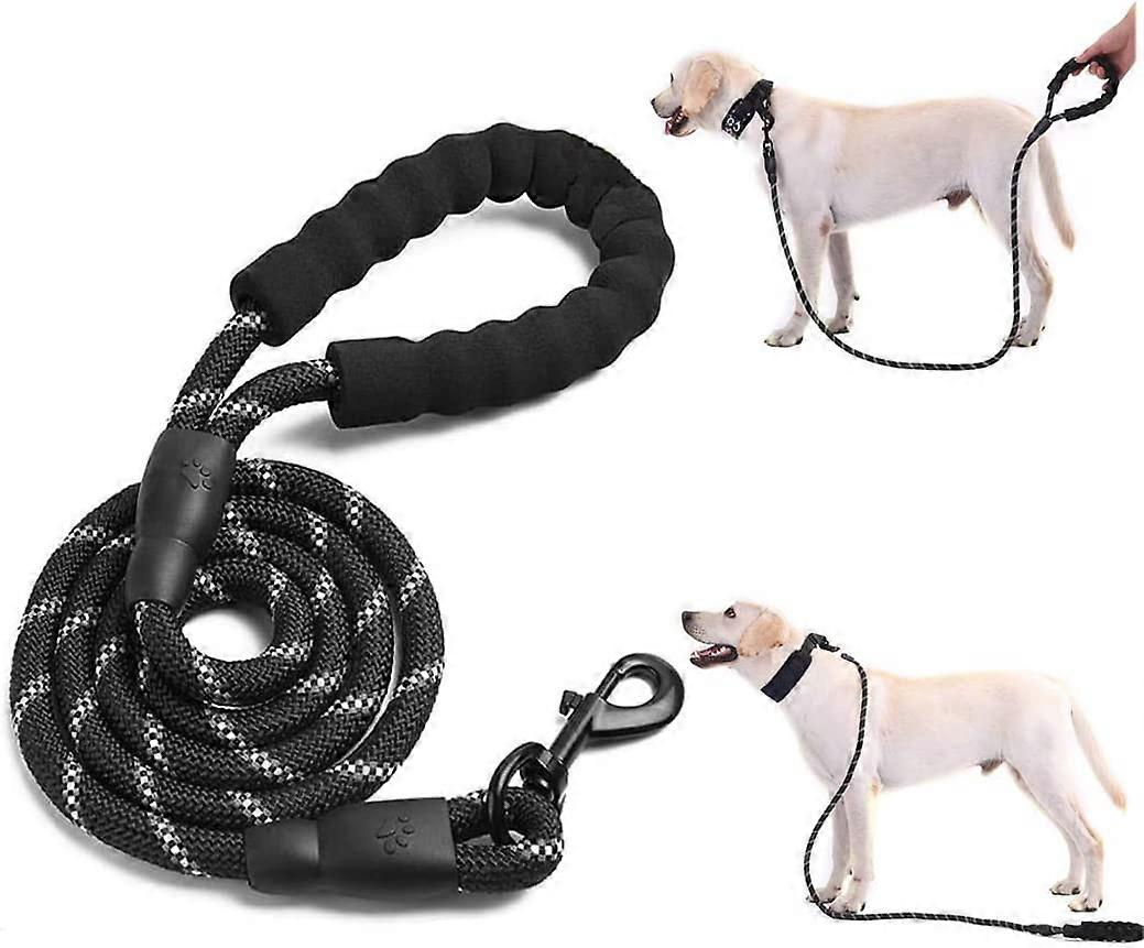NightGhost Rope Dog Leash with Padded Handle and Reflective Threads, Durable 5' Rope Leash in Small, Medium, Large, All Dogs (Black)