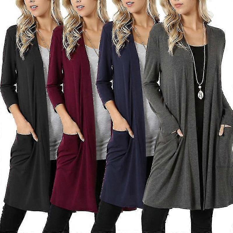 Womens Casual Lightweight Solid Long Sleeve Cardigan With Pockets Soft Drape Open Front Fall Dusters