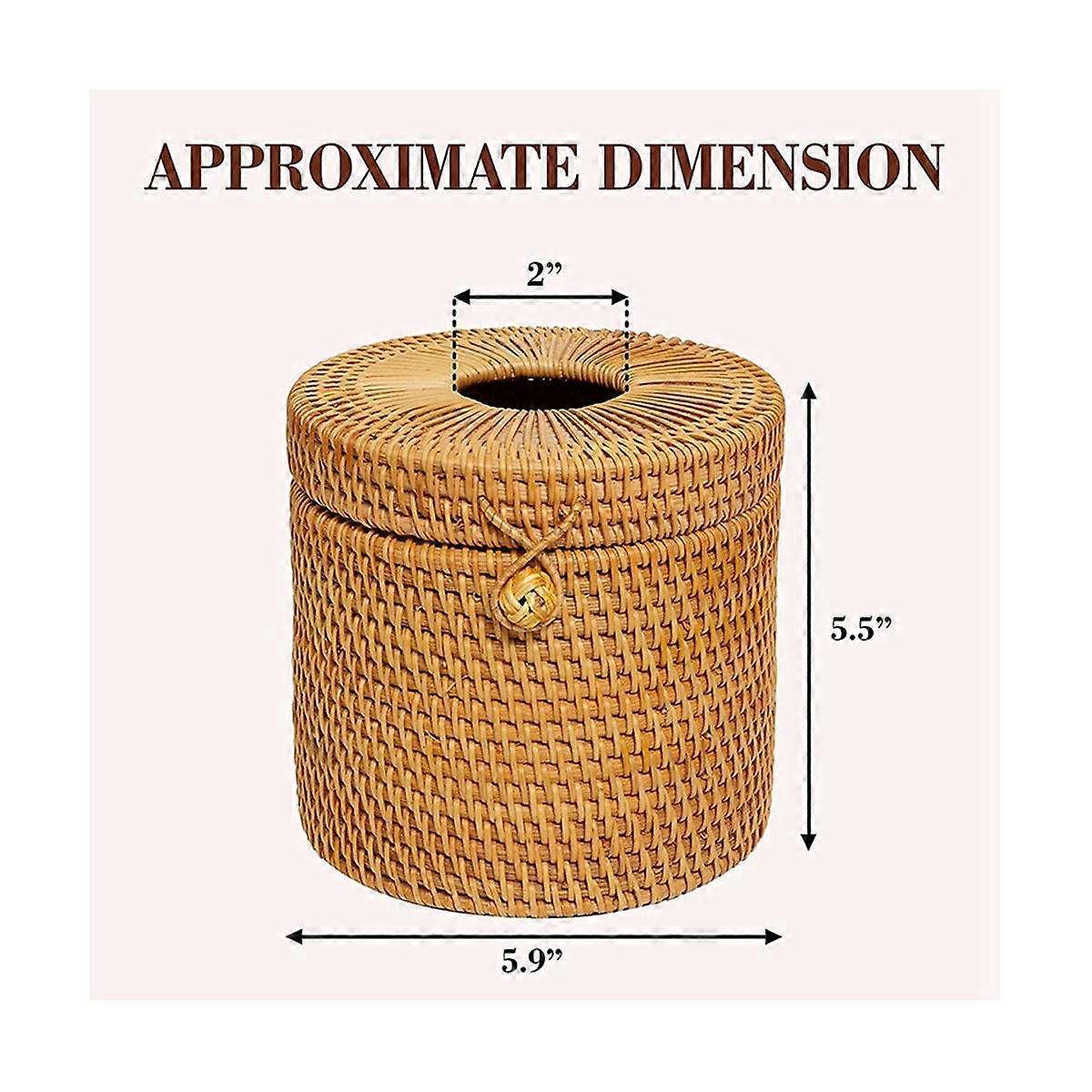 2Pcs Rattan Tissue Box Toilet Paper Cover Wicker Decorative Holders with Lid for Storage Single Roll and Tissues
