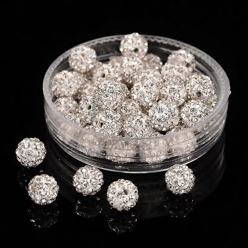 50pcs Polymer Clay Rhinestone Beads Pave Disco Ball Beads Grade A Half Drilled Round Crystal