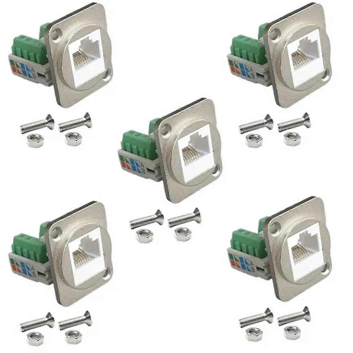 5 RJ45 CAT.5E Wiring Terminals Network Computer Modules with Fixing Nuts(Silver)