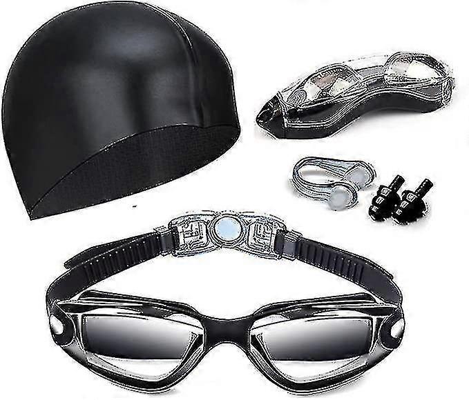 swim goggles swimming goggles no leaking with nose clip, earplugs and caseblack