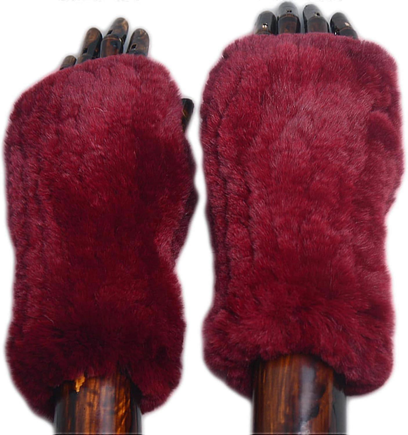 Womens Rabbit Fur Winter Mittens Knitted Fingerless Gloves
