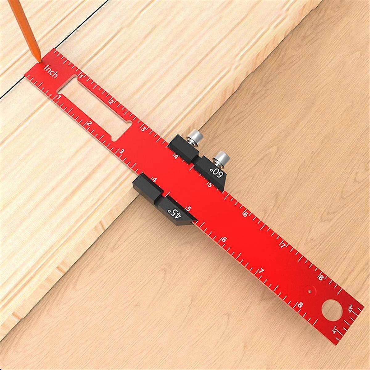 3Pcs Woodworking Tools Ruler-Pocket Ruler Layout Tool Precision Ruler with T-Track Slide Stops, Inc