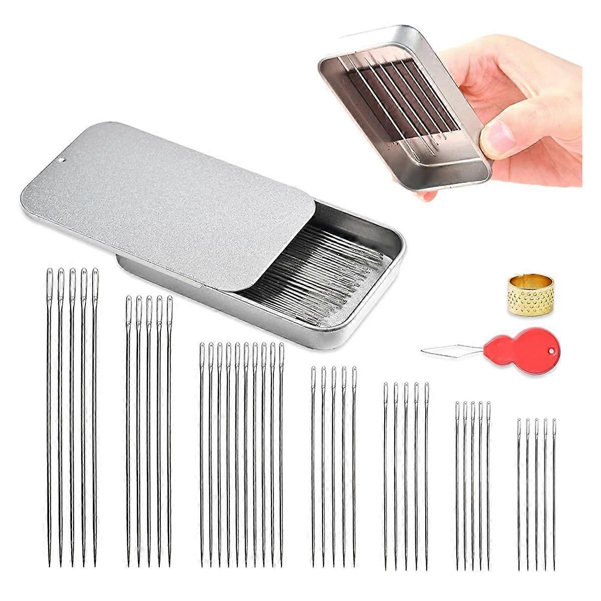 40PCS Sewing Needles Set, 7 Sizes Stainless Steel, with Threader & Magnetic Pin Cushion, for Embroi