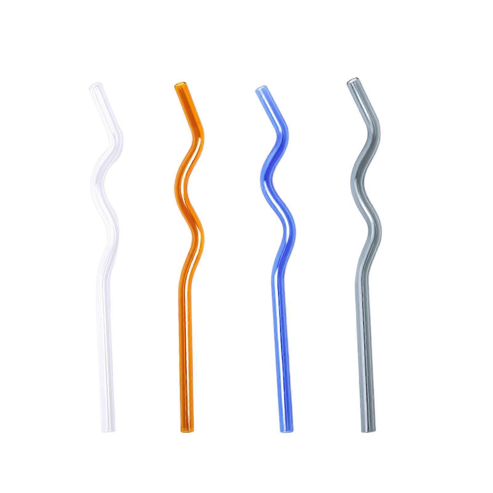 4pcs Restaurant Party Drinking Glass Straw Coffee High Borosilicate Wavy Shape