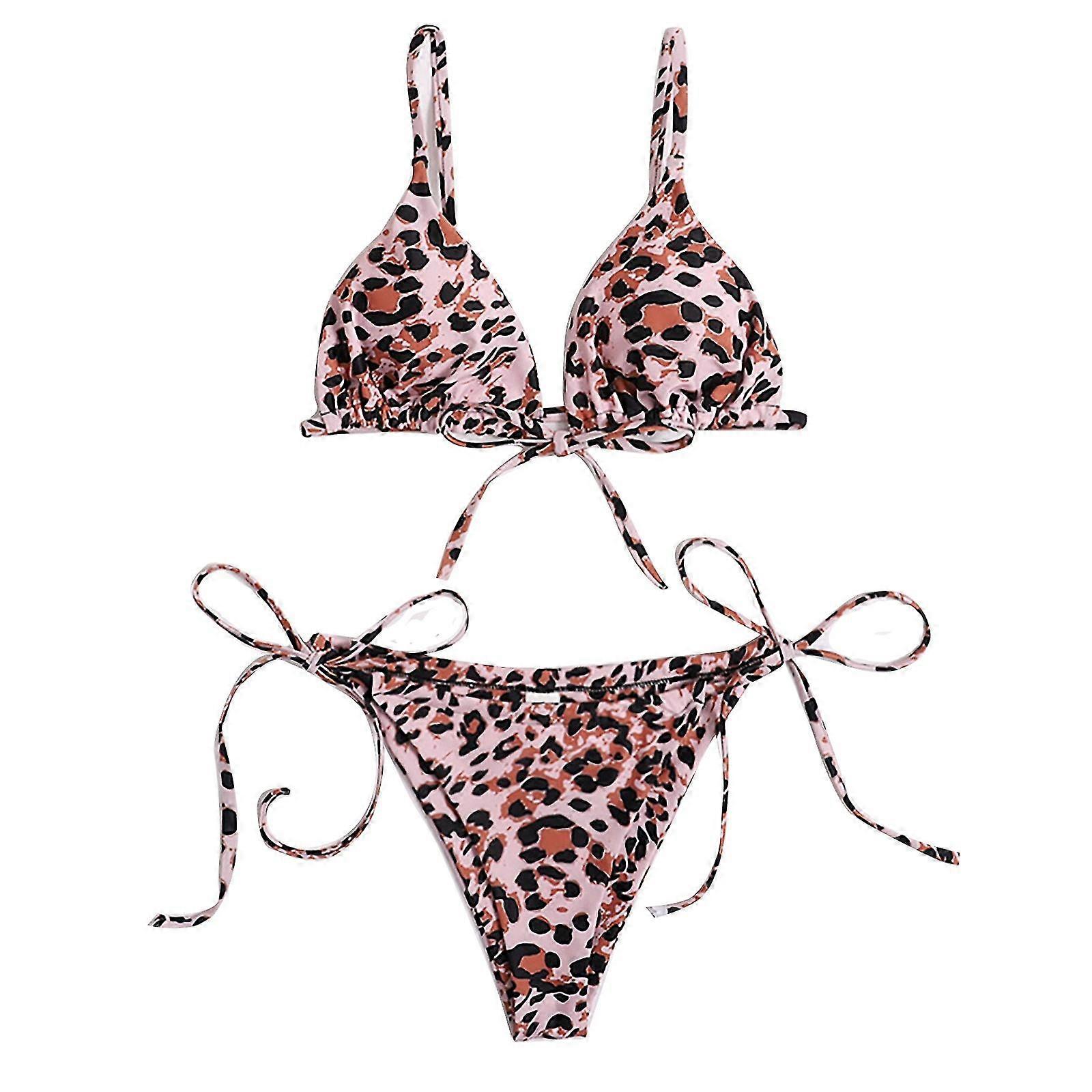 Damen Split Leopard Print Bikini Badeanzug mit Unterhose Open Back Bademode