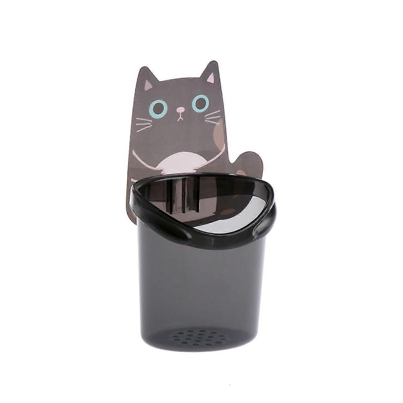 かわいい猫歯ブラシホルダーなし パッチバスルーム壁掛け歯磨き粉歯ブラシ収納バケツトイレトイレタメニティホルダー(ブラック)