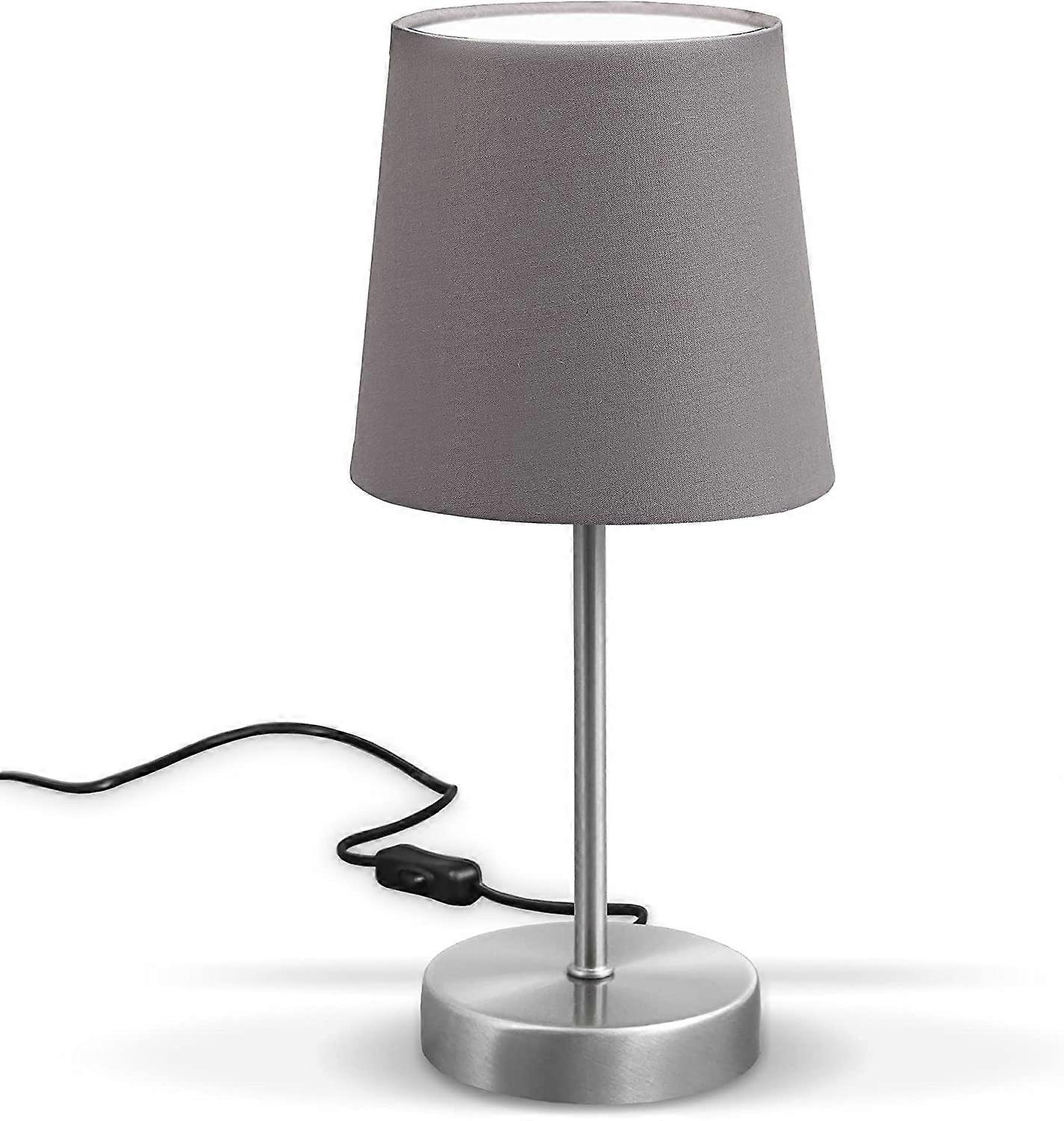 modern design table lamp, gray fabric, matt nickel metal base, for E14 LED bulb, IP20