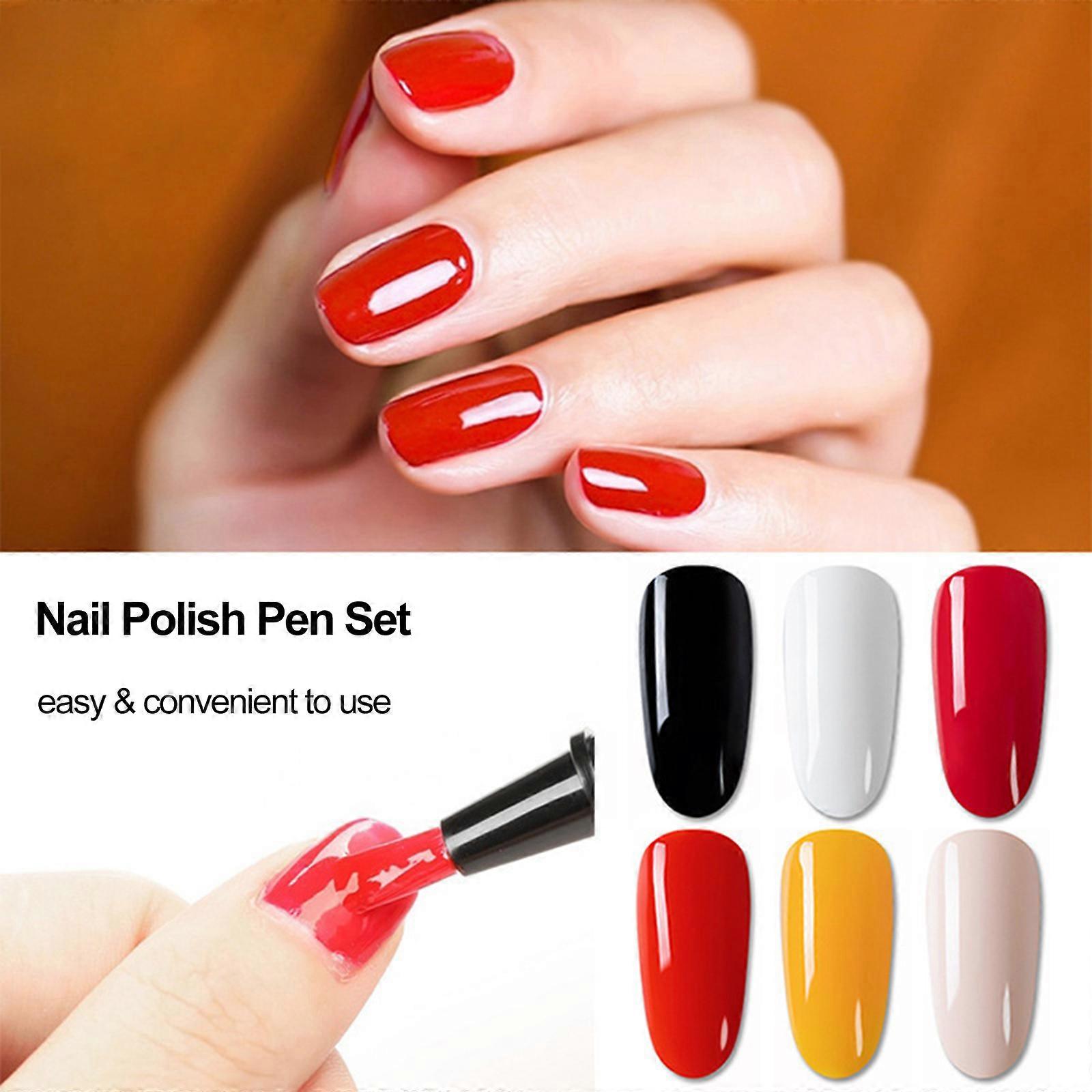 6-Piece Nail Polish Pen One-Step Nail Glue Pen 3-in-1 LED/UV Light Available Set 2 (16#, 18#, 27#, 30#, 31#, 28#)