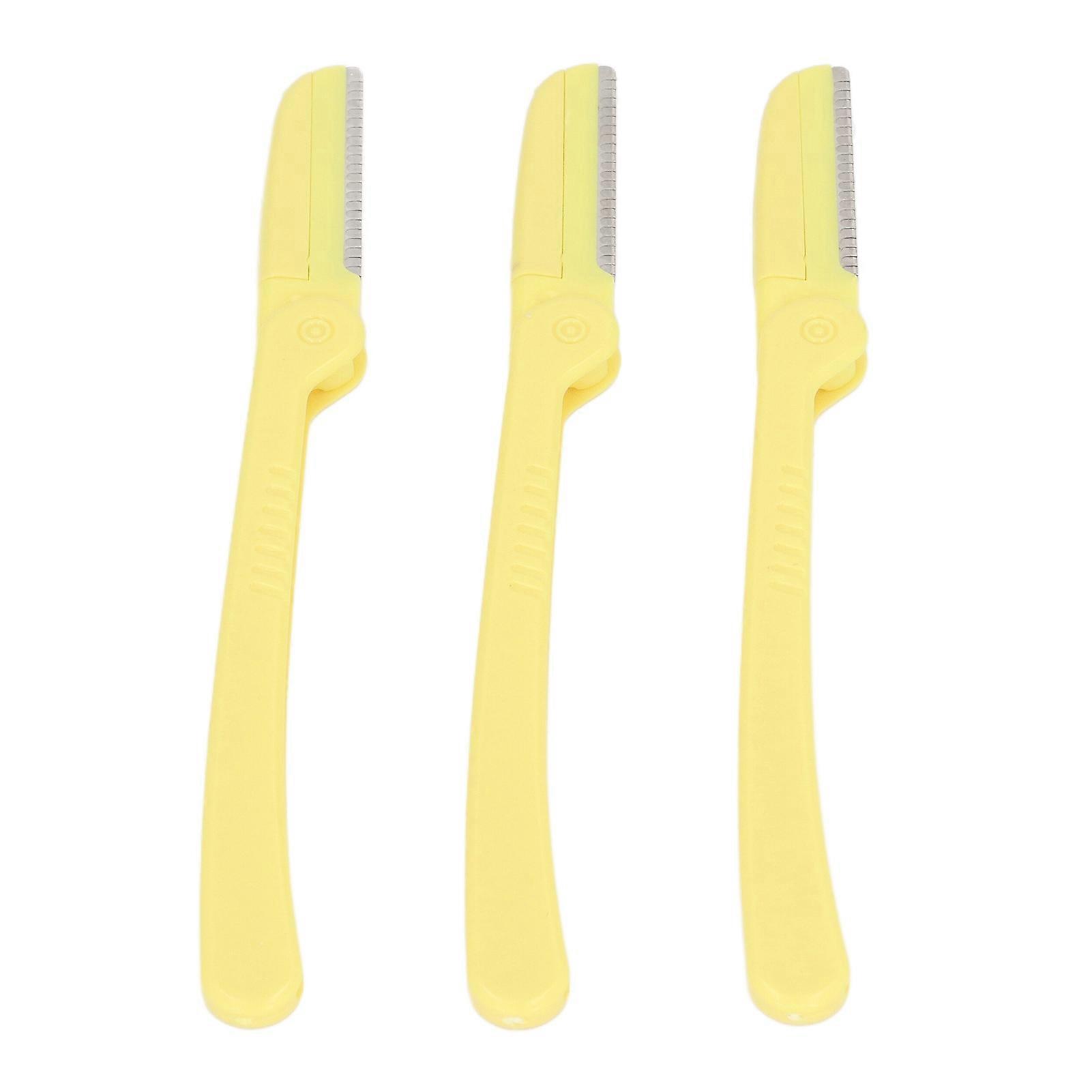 3Pcs Eyebrow Shaper Set Cute Cartoon Pattern Portable Facial Face Razor for All Skin Types Yellow