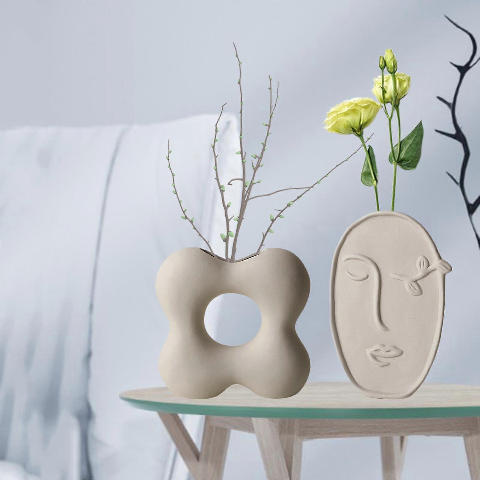 2 Pieces Irregular Creative Ceramic Vase Tabletop Home Cafe Shelf Store