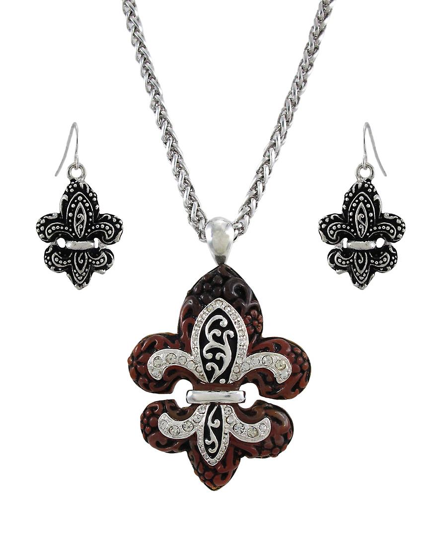 Fleur de Lis Necklace and Dangling Earrings Set