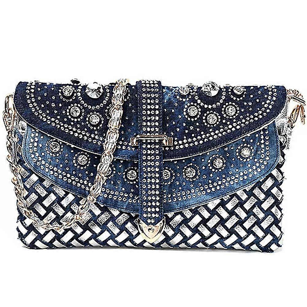 New Denim Messenger Lock Strip Shoulder Bag