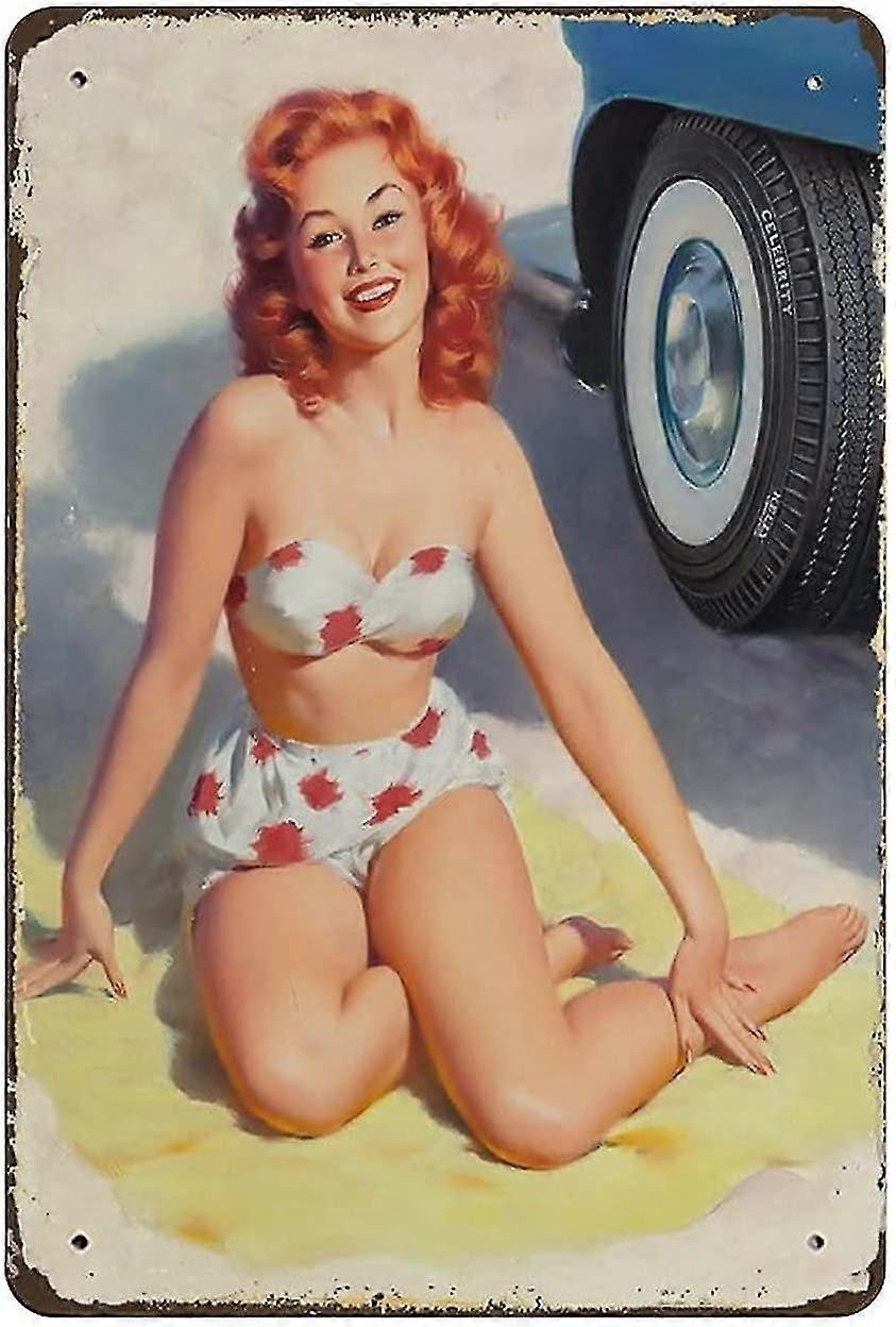 Placa de Lata Pinup Girl Decoração de Metal 8x12 Polegadas OU 12x16 Polegadas Modo 3074