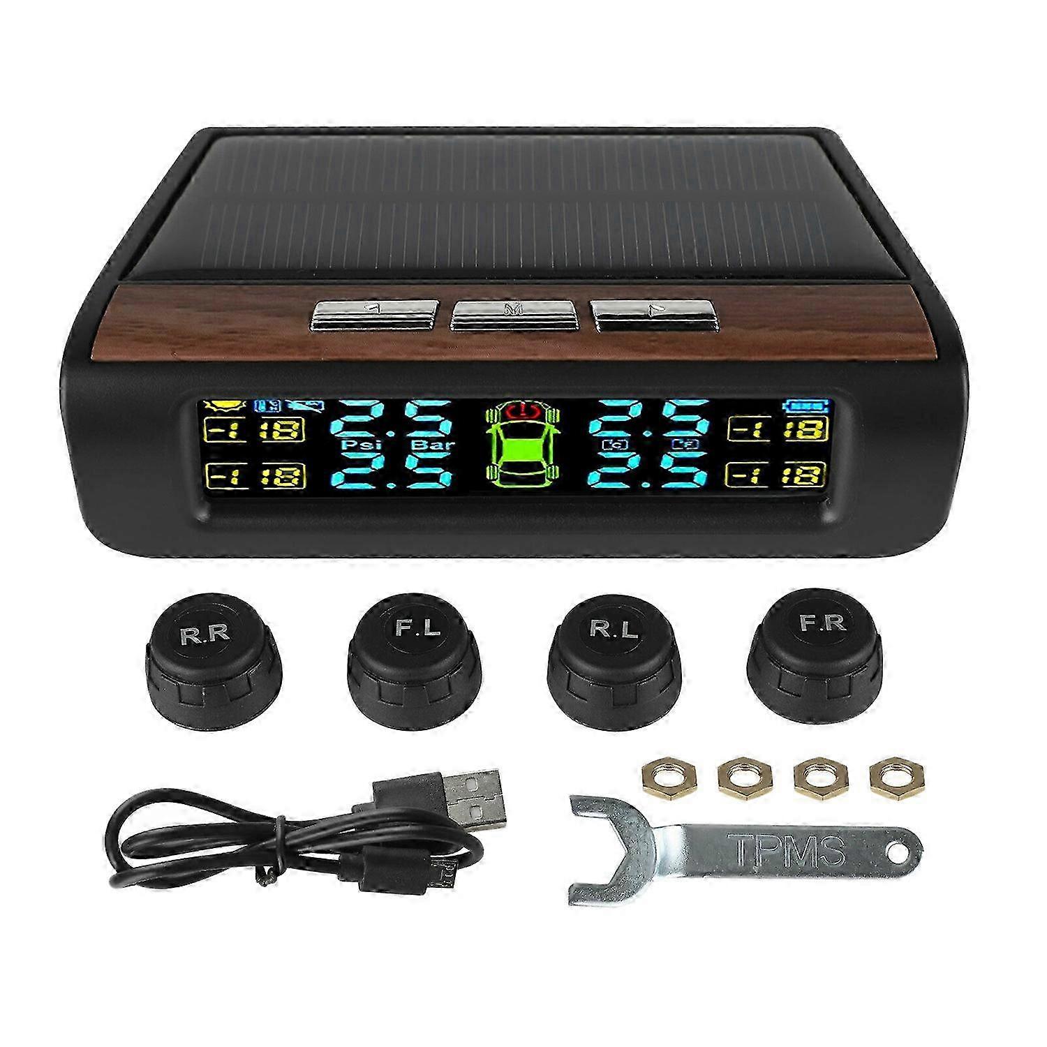 ワイヤレスソーラーTPMS LCD車のタイヤ空気圧監視システム、4つの外部センサー付きソーラーオートマチック