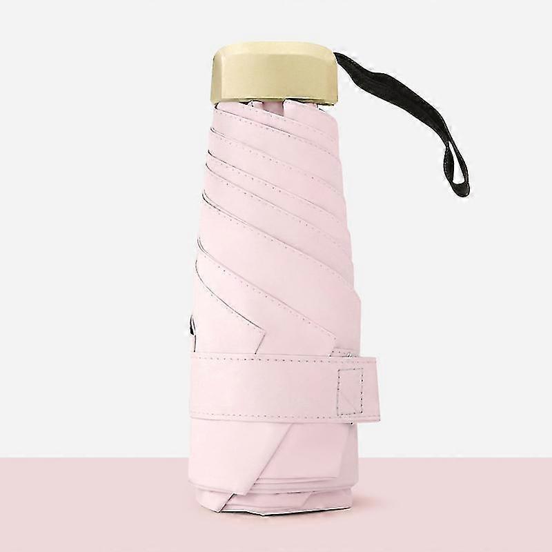 Mini Umbrella, Pocket Umbrella Pinkwith Golden Handle, Black Rubber Cloth & 6 Aluminum Alloy Ribs
