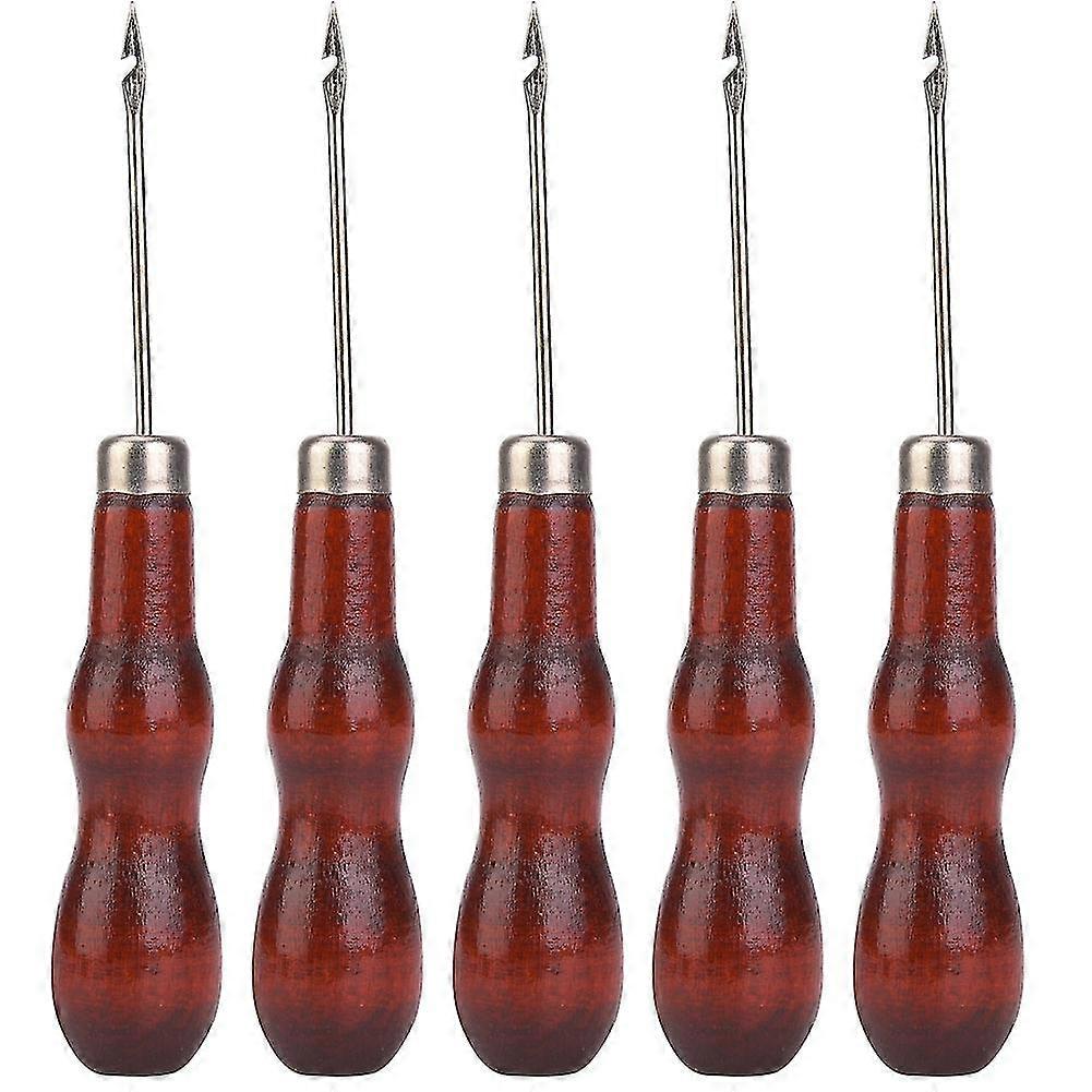 Wooden Handle Awl Hole Punch Sewing Stitching Tool - 5PCS
