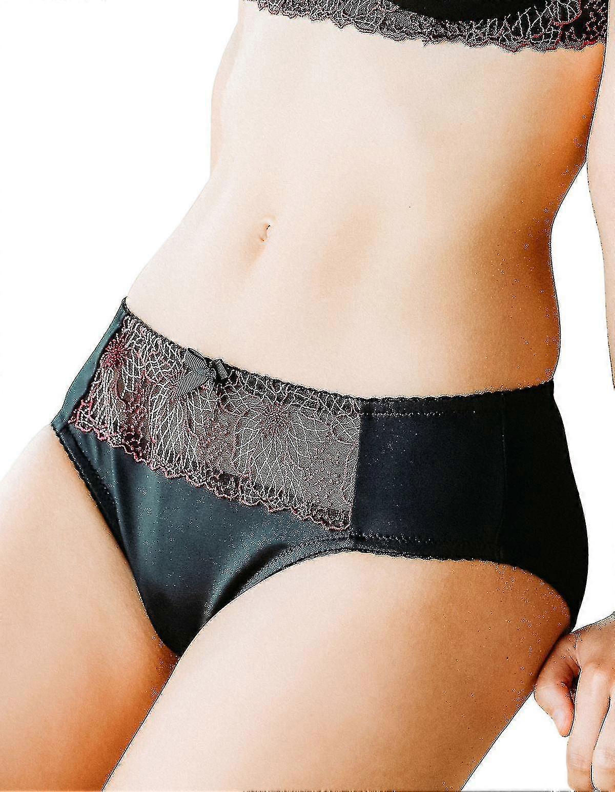 18037-d Kvinders sorte blomsterbroderede trusser kort